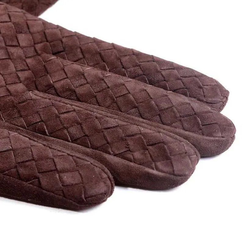 Mens 100 Real Leather Winter Warm Woven Design Lambskin Goatskin Classical Driving Riding Short GlovesW251111 Women Jewelry - view 3