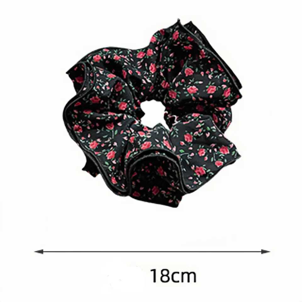 1PC 18cm Large Floral Scrunchies For Women Vintage Rose Print Big Hair Ties Elastic Hair Bands Hair Accessories H260324