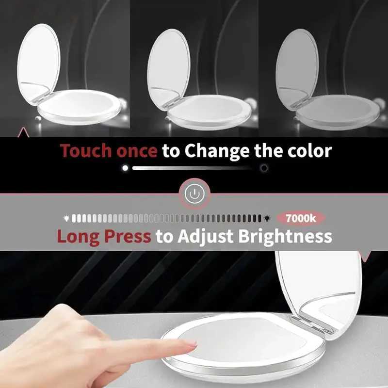 Usb Rechargeable Portable Travel Handheld Pocket Custom Foldable Led Light Cosmetic Smart Touch Screen Makeup Mirror H260324
