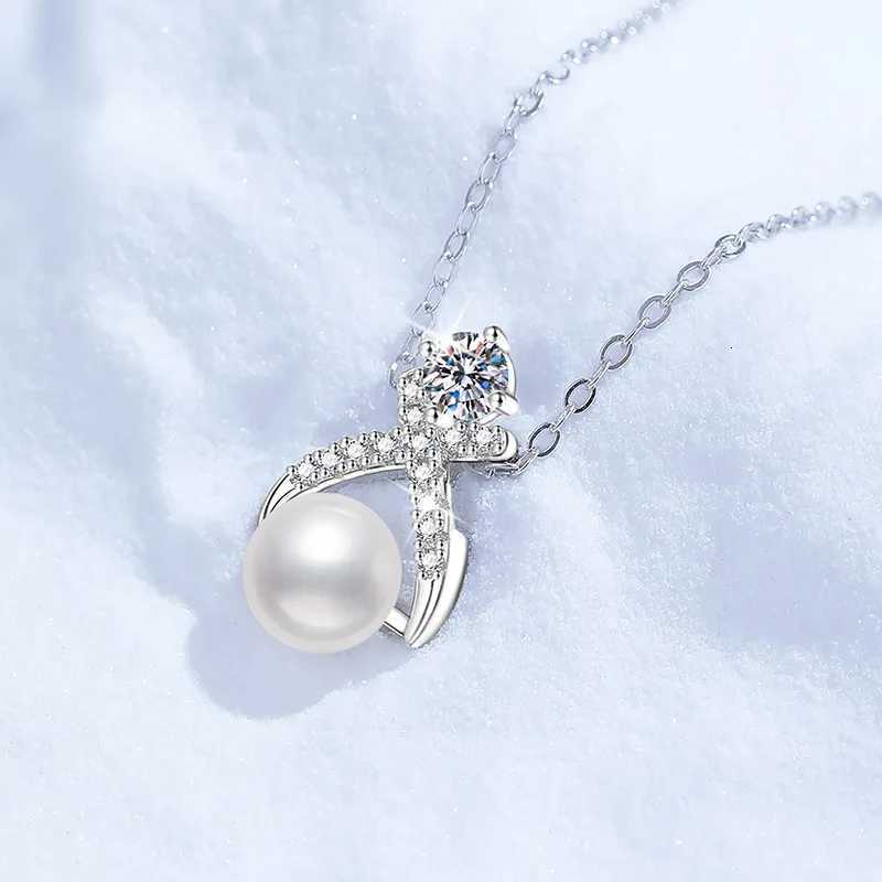 Mozambique Stone Necklace Natural Freshwater Pearl Cross Princess Pendant Platinum PT95018k Gold Light Luxury Necklace H260324 - view 3