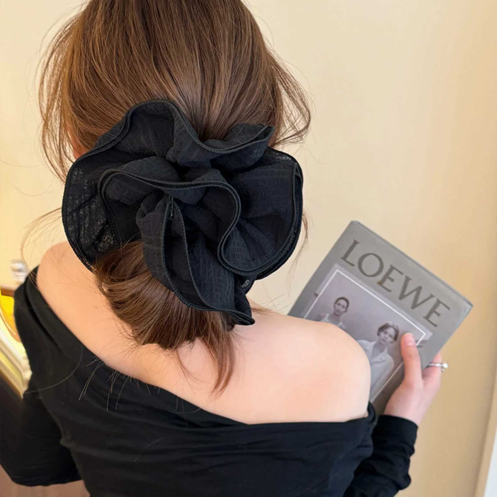 1PC Double-Layer Ruffled Bubble Flower Hair Scrunchie - High-End Korean-Style Hair Tie with Strong Elasticity H260324