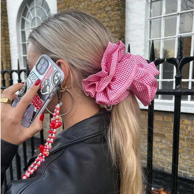 Small Design Hair Scrunchies For Woman Summer Cute Four Layer Plaid Headwear Pure Cotton Edge Extra Large Intestinal Hair Loop H260324