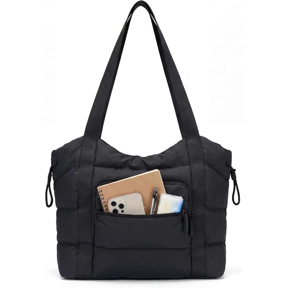 Women, Lightweight Quilted Puffer Tote with Multiple Pockets, Large Capacity Shoulder Work Bag for Travel