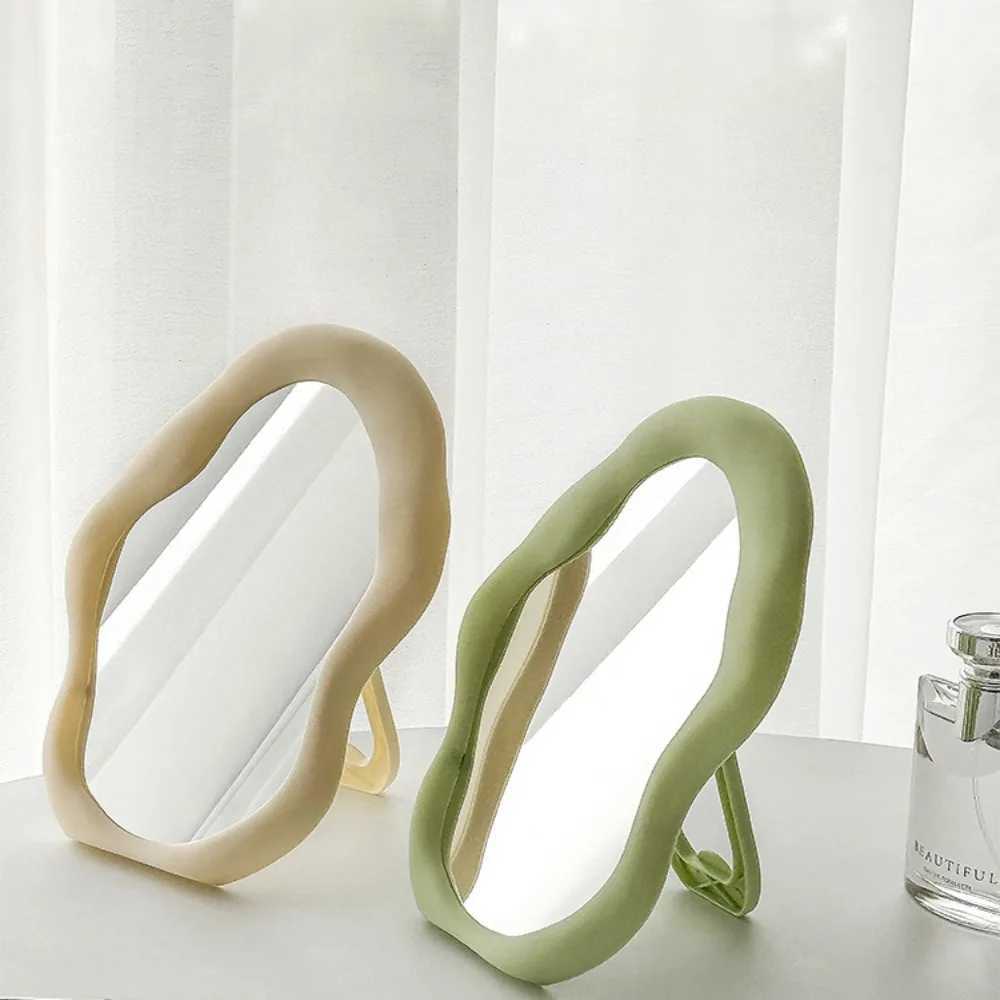 1PC Cream Style Makeup Mirror Decorative Irregular Simple Standing Dresser Mirror Cloud Shaped French Hairdressing Wall Mirror H260324