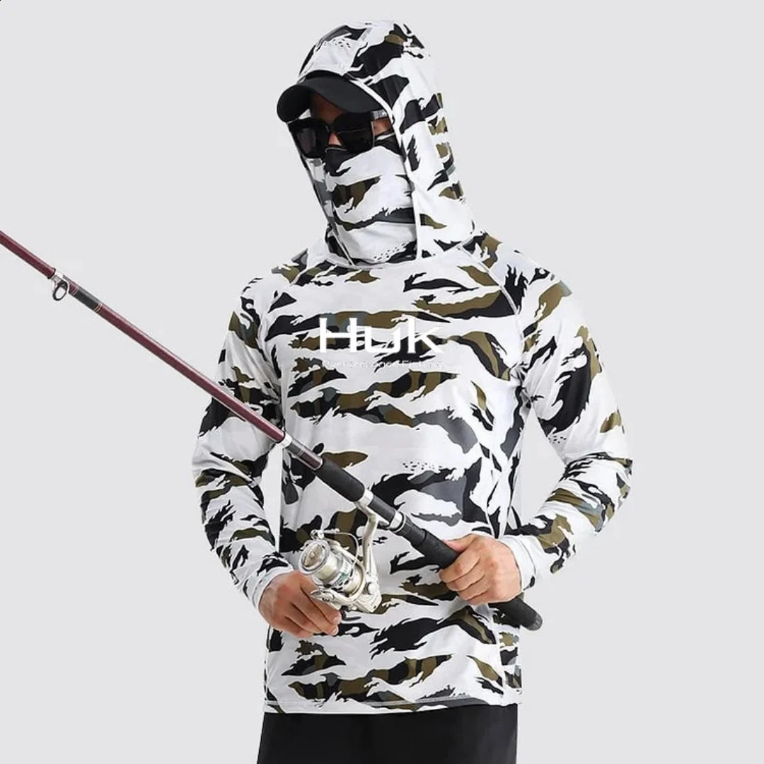 Mens Fishing hooded sweatshirt Fishing UV protection hoodie Camiseta De Pesca clothing hooded top grey white 260323