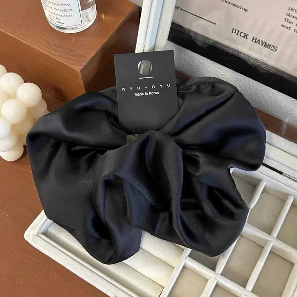 12cm Fashion Satin Scrunchie Women Silk Hair Tie Elastic Hair Bands Girls Black Scrunchy Rope for Adult Hair Accessories H260324