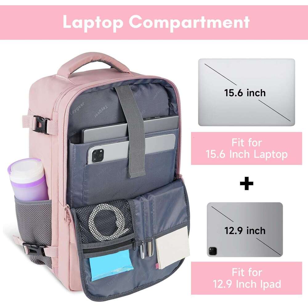 Women's travel backpack, carry-on with USB charging port shoe compartment, TSA-approved laptop flying, college nurse bag, casual backpack for wee