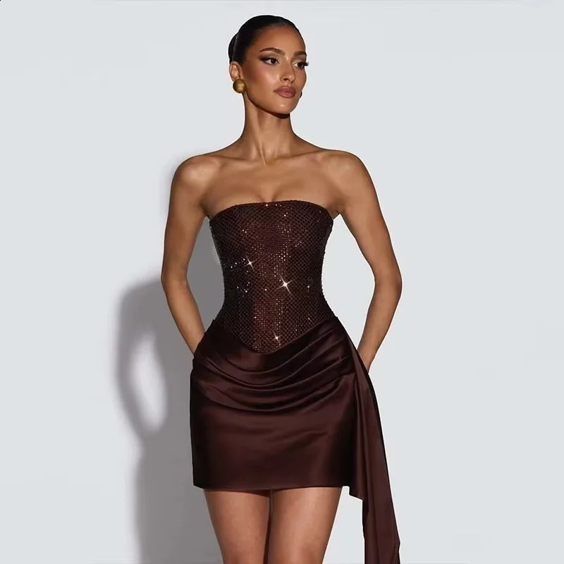 Avrilyaan Strapless Pleated Sexy Dress Women Sequin Patchwork Ribbon Party Bandage Backless Mini Summer Vestidos 260324