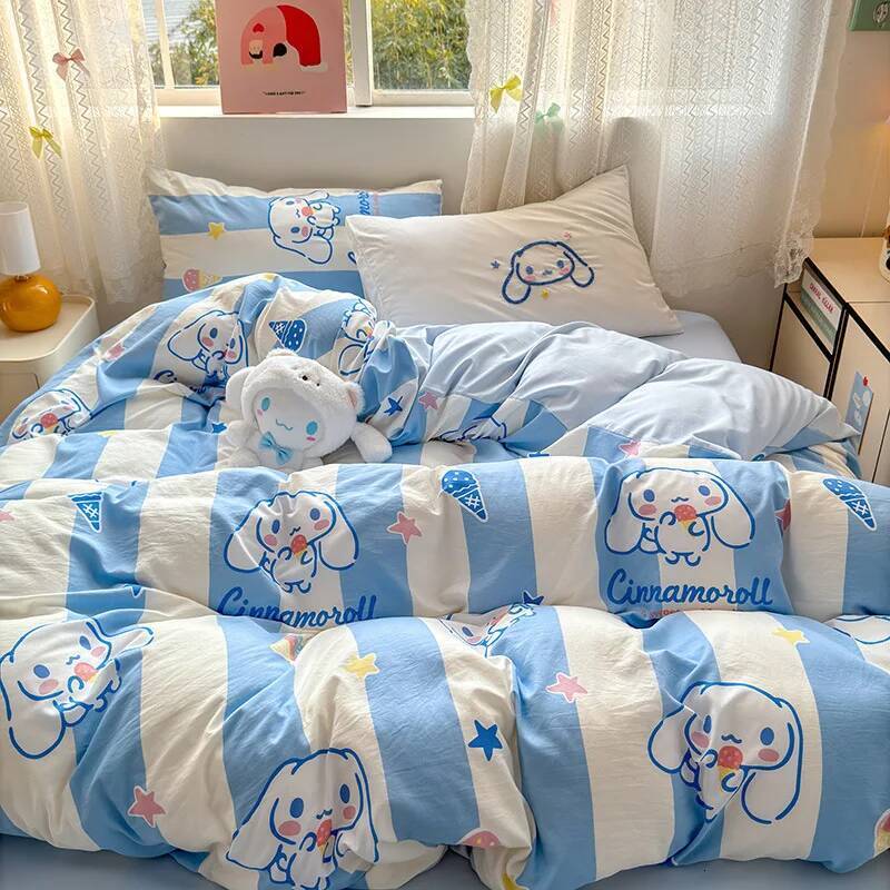 4Pcs/Set Hello Kitty Four piece duvet set Sanrio Cute Anime Cartoon Creative Home Dormitory Bed Sheet Pillowcase Kawaii Three Piece Set