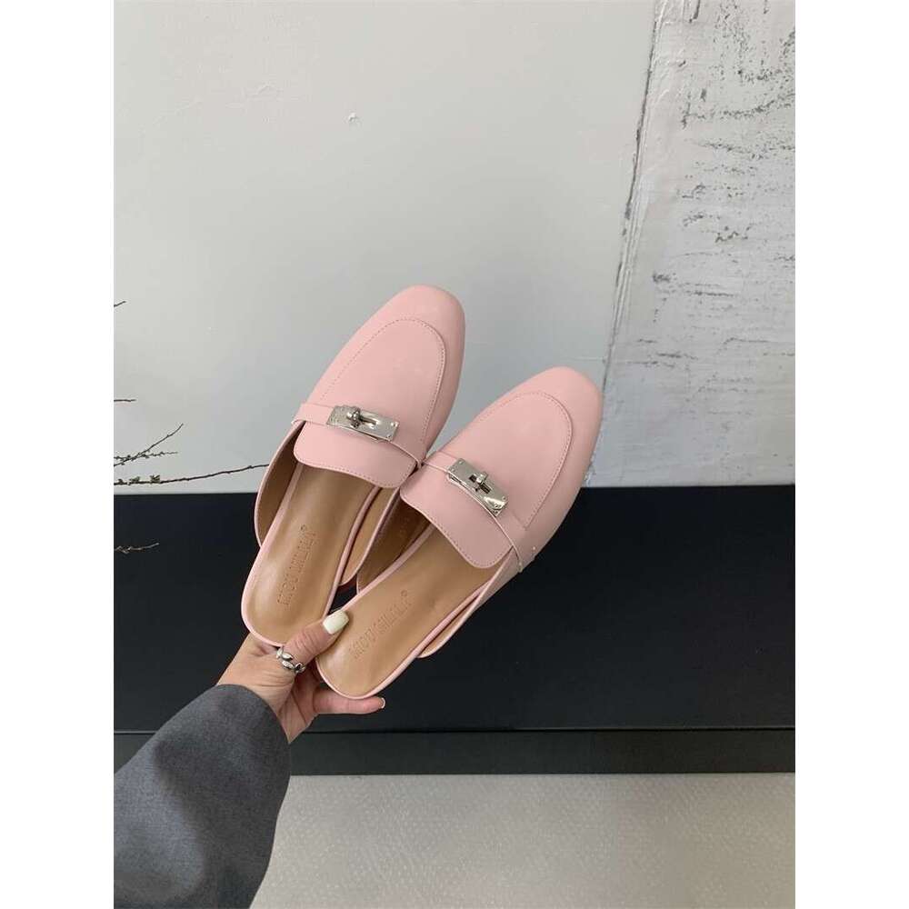 Women Summer Open Toe Mules For Outdoor Wear New Model With Horsebit Buckle Flat Shoes Genuine Leather Popular Slip On Sandals