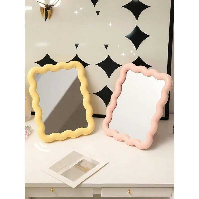 INS Style Cute Wavy Makeup Mirror Desktop Standable Wall Mounted Portable Carry on For Student Dorm Office Small Vanity H260324