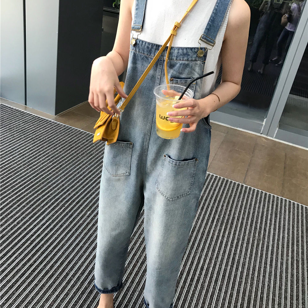 Not Street-vendor Goods: Women's Denim Overalls Designer Pants Cropped Pants Korean Style Loose Fit Autumn Plus Size Student Straight-leg Jumpsuit Other