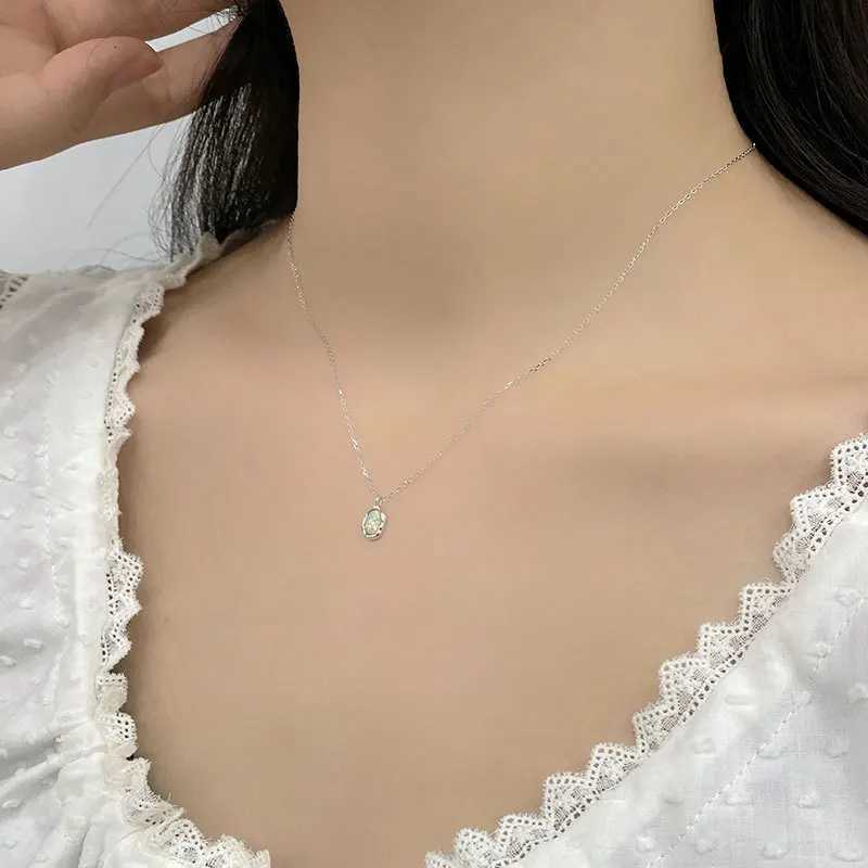 ITSMOS S925 Sterling Silver Irregular Created Opal Pendant Necklace Colorful Gemstone Necklace Inspirational Jewelry for women H260324 - view 3
