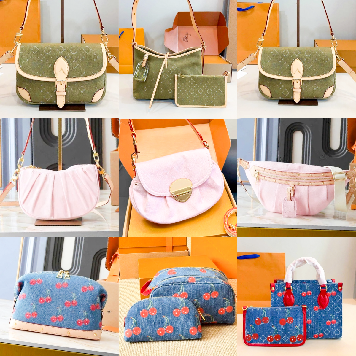 Takashi Murakami Cherry denim hobo Designer Shoulder bag Womens Luxury handbag sunset vibe NANO SP Clutch Bags boston shop tote saddle armpit bucket Crossbody Bag