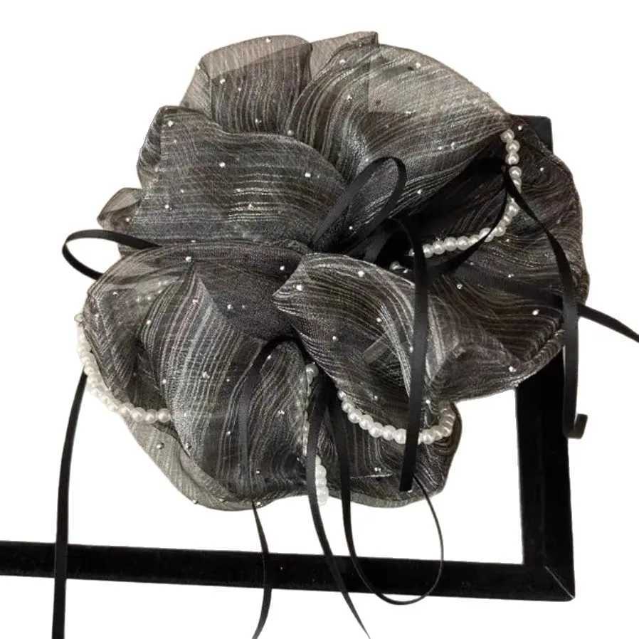 1PC Bowknot Beaded Tulle Scrunchie - Womens High-end Hair Rope Sweet and Elegant Hair-tie Elastic Band H260324