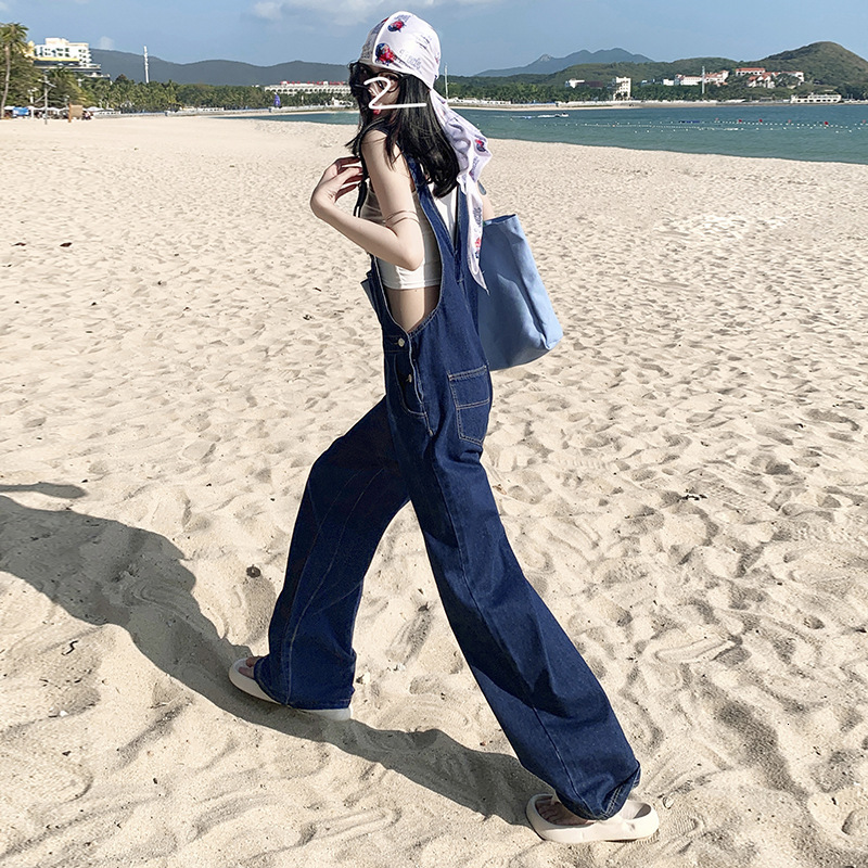 Dark Blue Overalls For Women Spring And Autumn New Designer Pants Trendy Korean Style Fashion Loose Age-reducing Wide-leg Jeans For Women