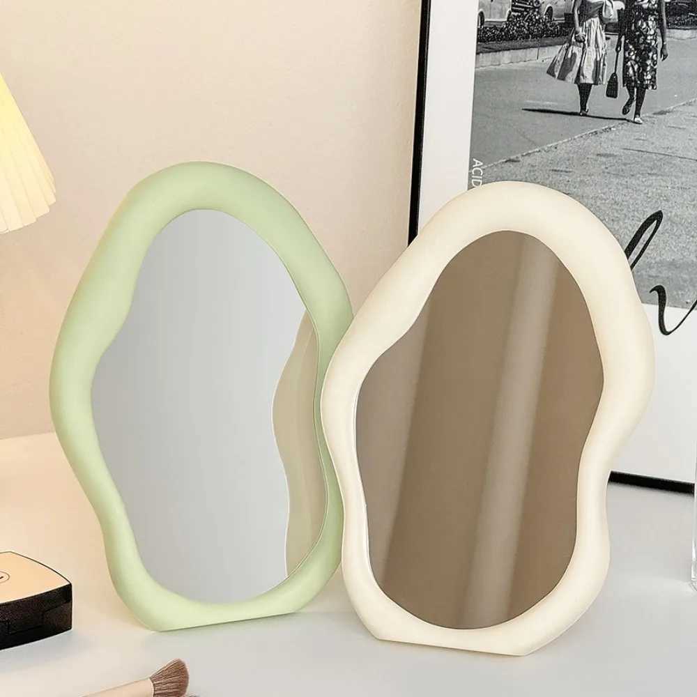 1PC Cream Style Makeup Mirror Decorative Irregular Simple Standing Dresser Mirror Cloud Shaped French Hairdressing Wall Mirror H260324