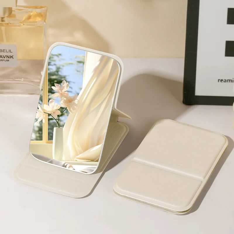 Portable Foldable Mini Makeup Mirror with Pu Stand Simple Desktop Design Suitable for Dormitory and Desktop Use - a Must-Have for Daily Makeup and Gro