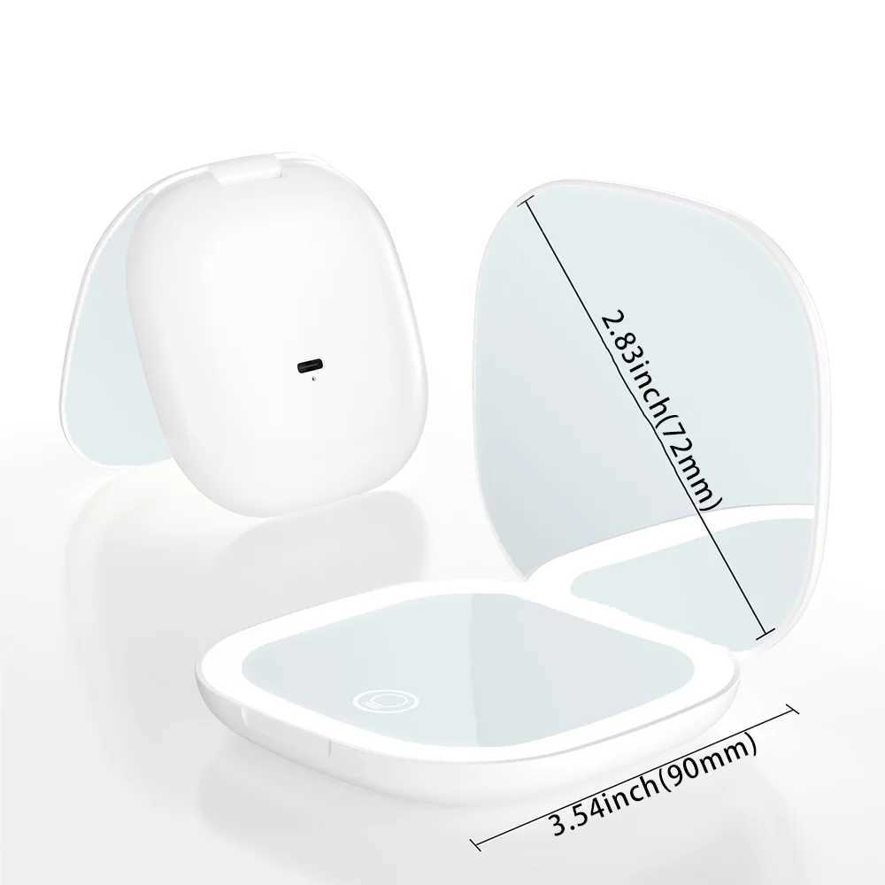 Mini Compact Foldable Pocket Hand Led Makeup Mirror With Led Light 5x/10x Magnification Rechargeable And Small H260324