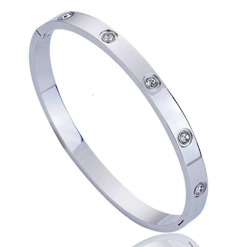 YKH New Fashion Stainless Steel Women's Bracelet Couple Bangle Cubic Zirconia Gold Color Jewelry Gift For Men 26W0324