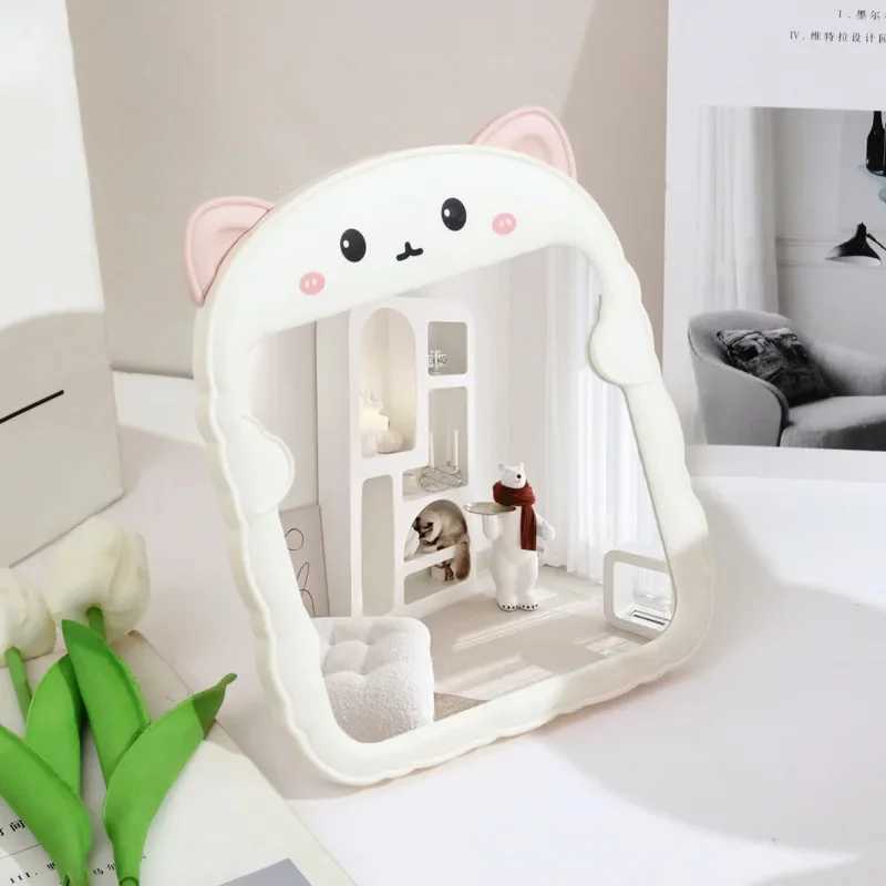 Cute Cartoon Cat Ear Folding Makeup Mirror High Aesthetic Dormitory Wall Mounted High-definition Makeup Mirror H260324