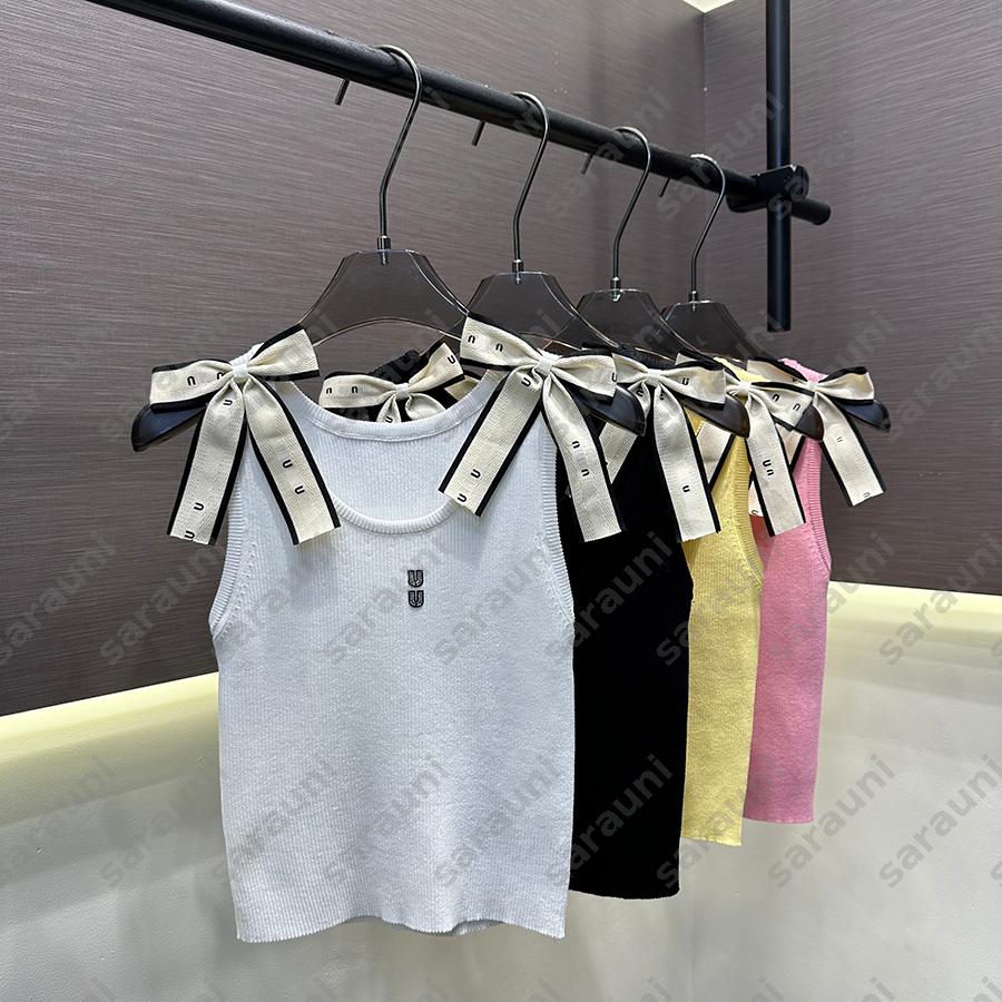 2026 Designer Womens Tank Top Fashionable Hot Diamond Classic Letter Knitted Top Tshirt Temperament Slimming Bow Tie Knitted Tank Top