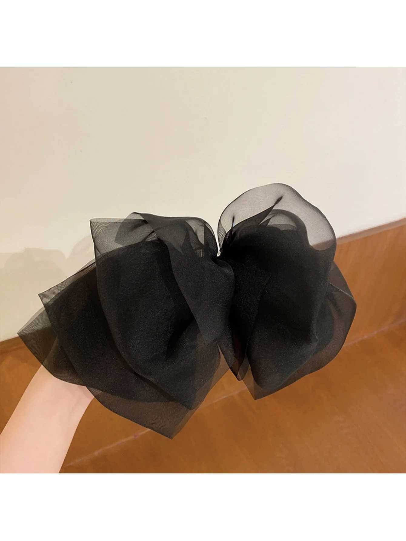 1 Piece Chiffon Large Bow Hair Clip with Long Ribbon Solid Color Soft Mesh Fabric Womens Hair Accessory H260324