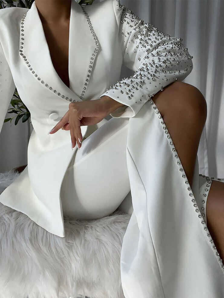 Elegant Women Suits Beaded Double Breasted Shawl Lapel Ladies Outfits 2 Pieces set Jacket Pants Mother Of The Bride Suit Prom Customized ZD19