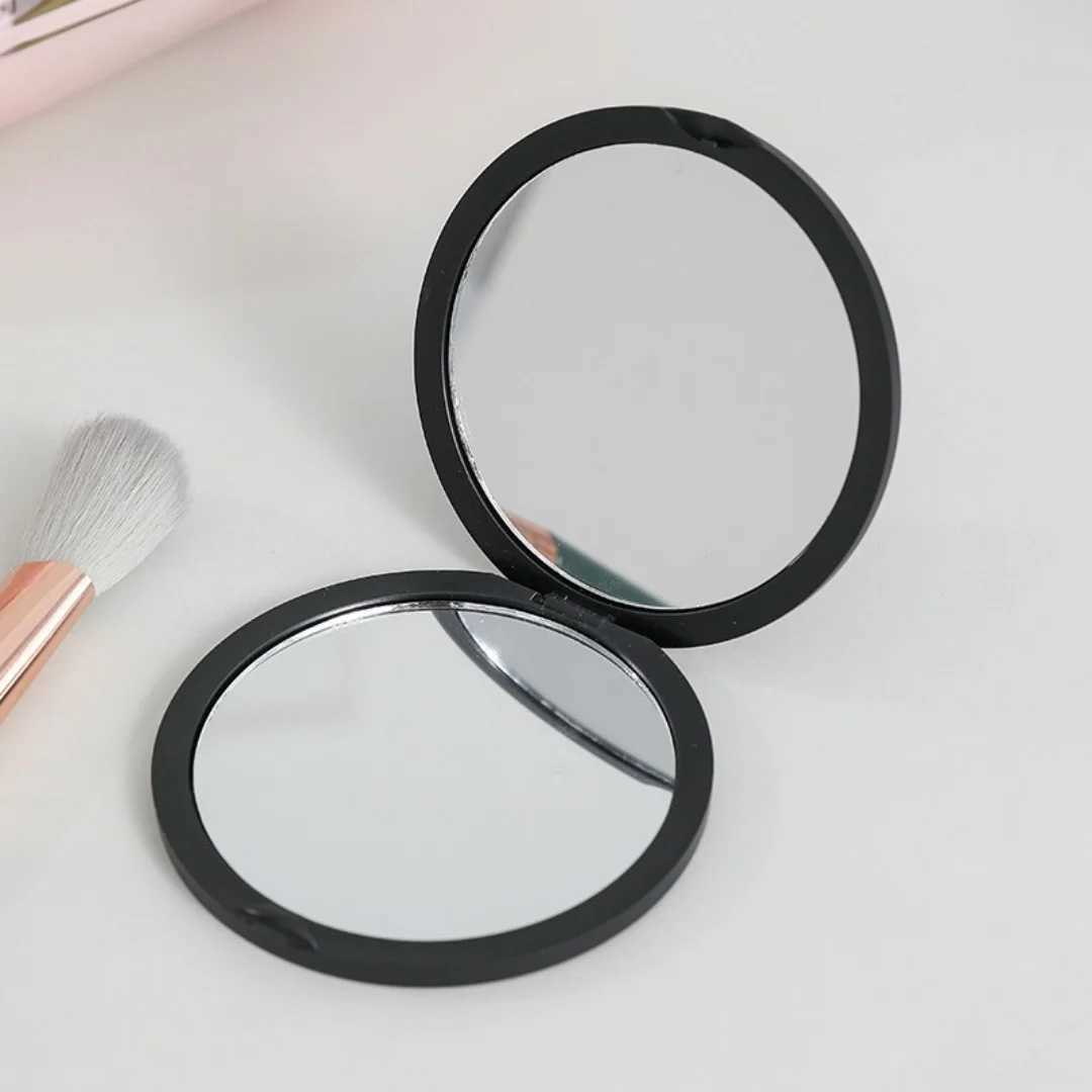 Portable Double-Sided Compact Mirror Blcak Round Folding Makeup Mirror Mini Pocket Mirror for Women Girls Travel Cosmetic Mirror H260324