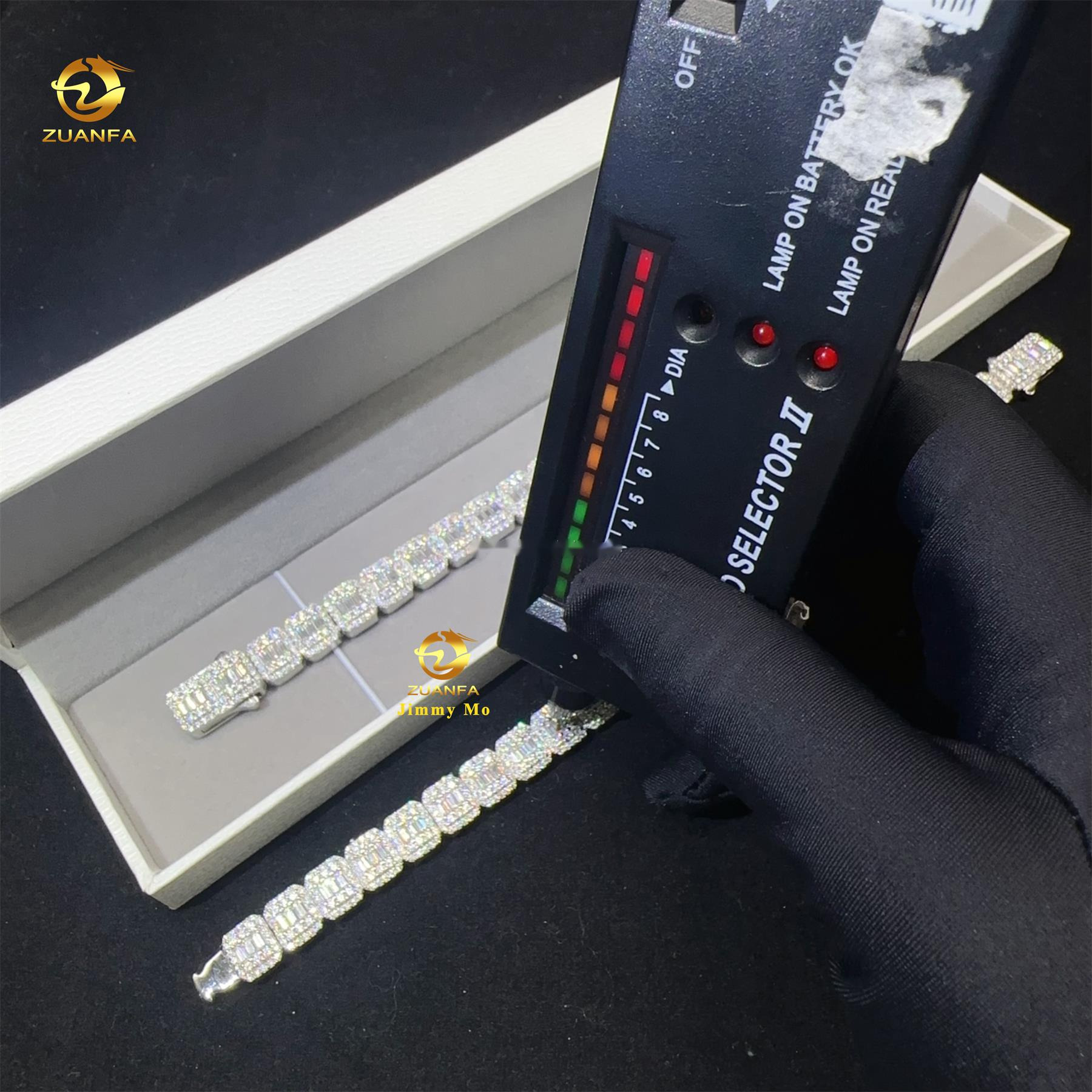 Hot Selling Fashion 9MM Luxury 925 Sterling Silver Iced Out Hip Hop Jewelry Moissanite Baguette Cluster Tennis Chain Bracelet