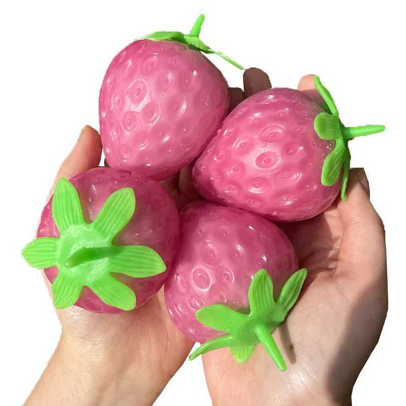Simulated Color-changing Strawberry Squishy Fruit Hand Anti-stress Squeeze Ball Decompression Toys for Children Sensory Autism H260324