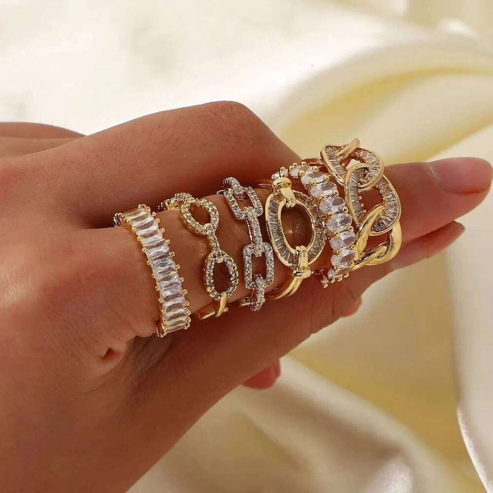 Jewelry Ring Gold Color Cubic Zirconia Chic Rings Punk Elegant Wedding Party Aesthetic Stainless Steel Ring For Women