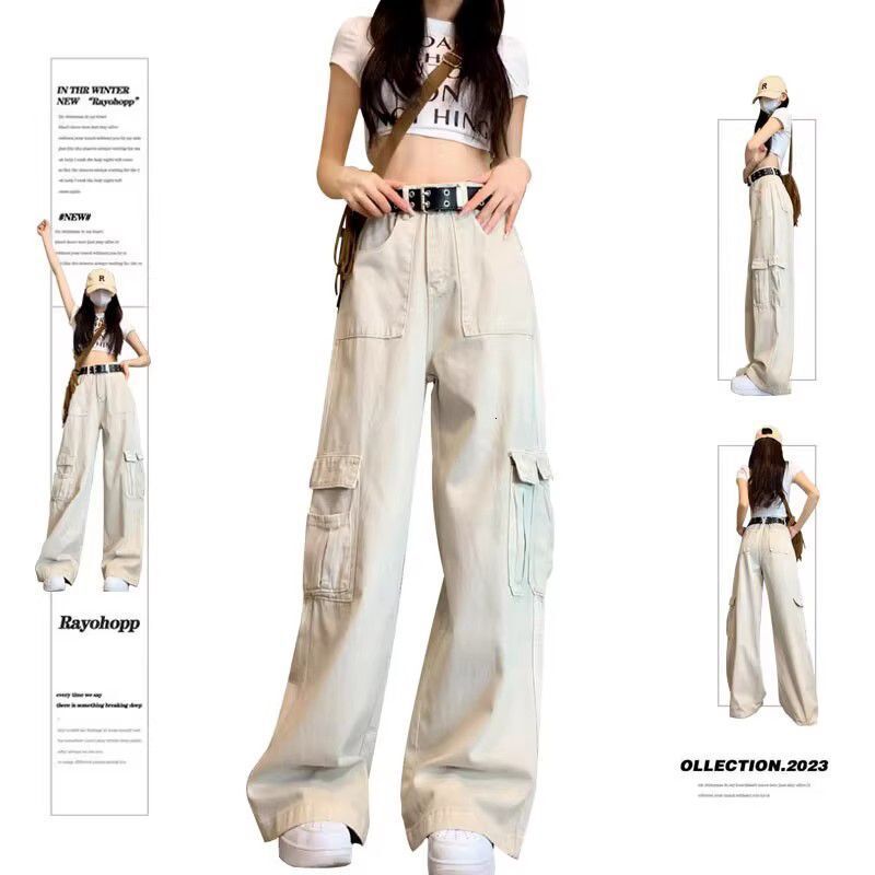 Light-colored American-style Workwear Jeans Designer Pants For Women New Autumn 2026 Model High-waisted Slimming Loose Straight Beige Wide-leg Pants