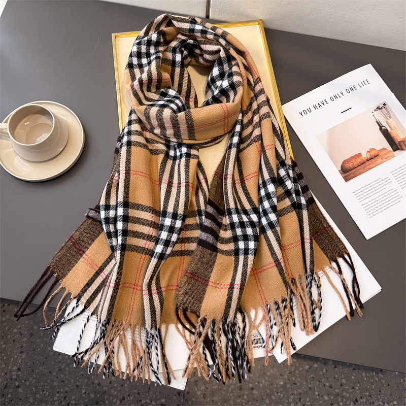 Classic Wool-like Checkered Warm Shawl Scarf Designer Scarf Outdoor Sports Warm Shawl Fashionable And Elegant Combination