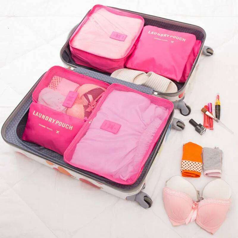 6-piece large size portable suitcase clothes shoes makeup luggage organizer travel storage bag 26Y0323