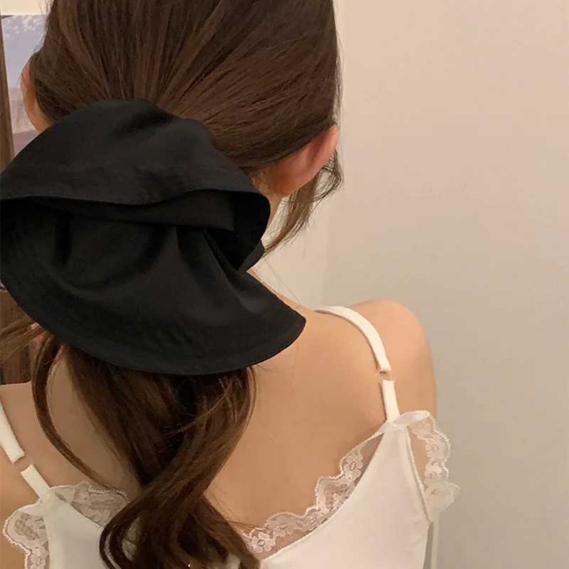 New Fabric Black Pleated Large Hair Ties for Women Scrunchies Temperament Herben Style Personality Fashion Ponytail Accessories H260324