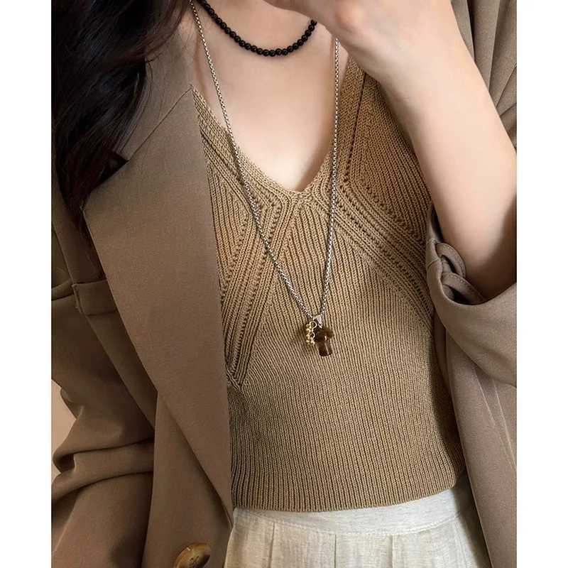 LATS Spotted Tiger Eye Stone Mushroom Pendant Long Versatile Clavicle Chain Necklace for Womens Niche Exquisite Accessories H260324 - view 7