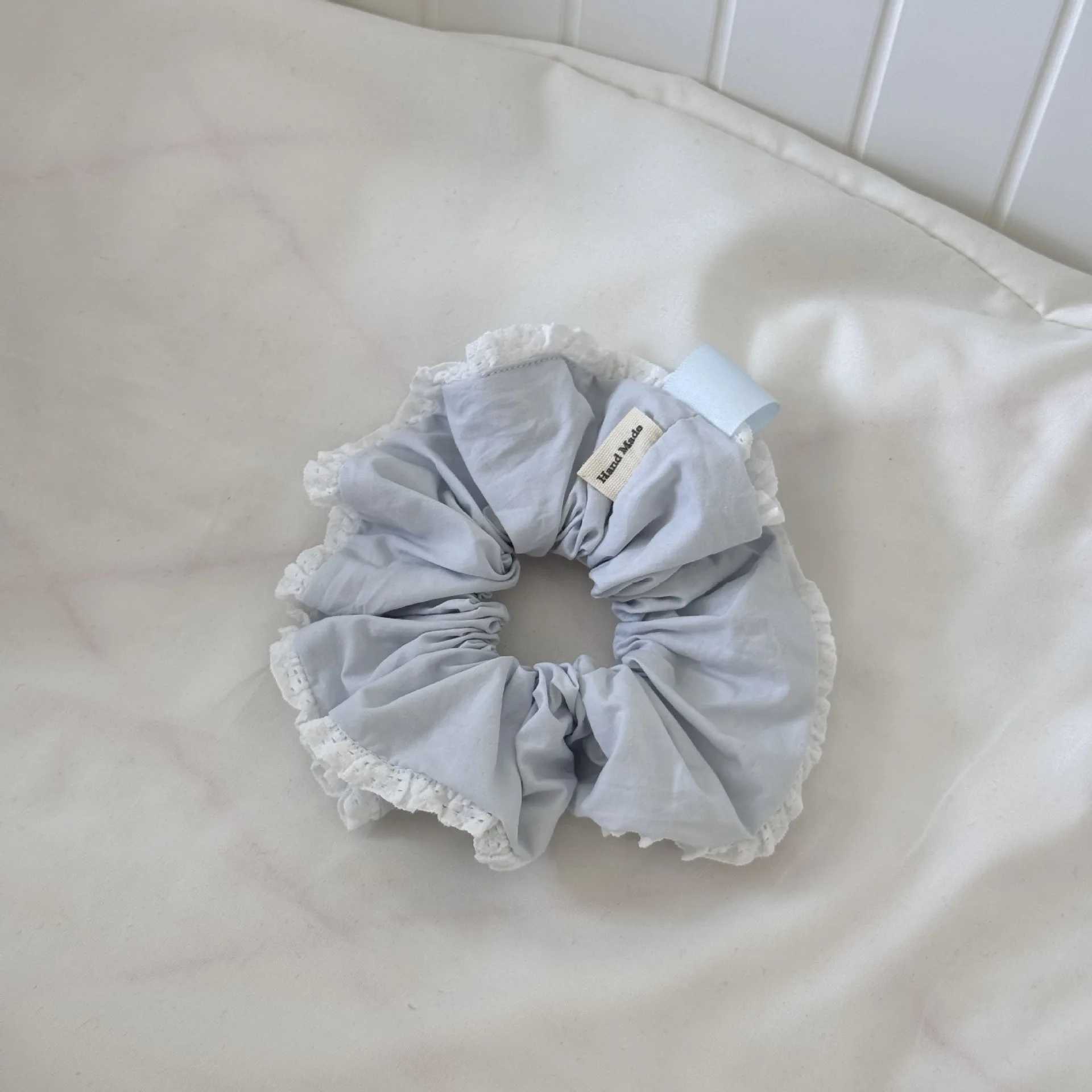 Ladies Nice Scrunchies Cute Pure Lace Light Blue Hair Band Sweet Large Intestine Band Sweet Hair Rope Sweet Style Hair Accessory H260324