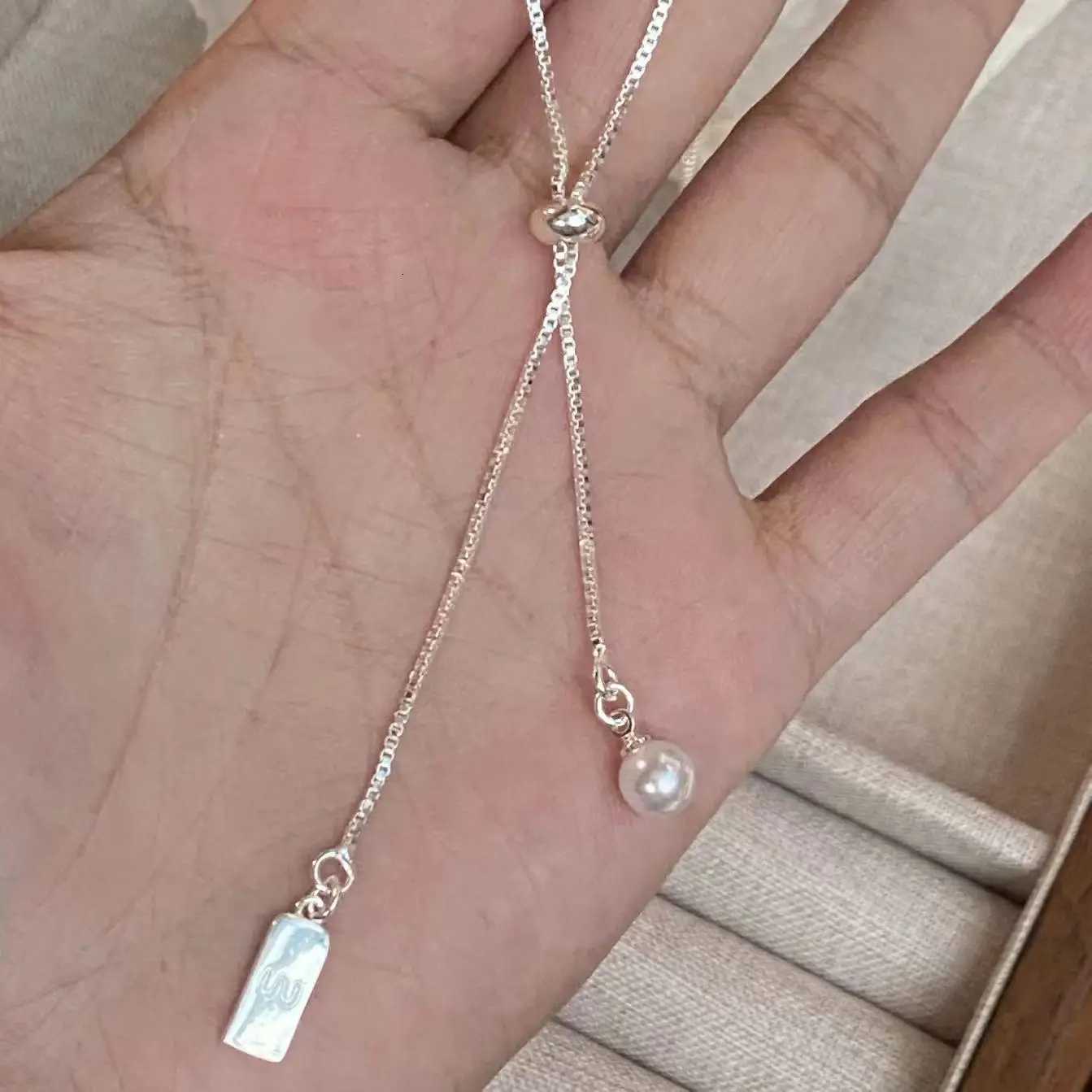 925 Sterling Silver Pearl Long Necklace Simple Charm Geometric Shape Pendant Choker Birthday Gift for Friends Exquisite Jewelry H260324 - view 7