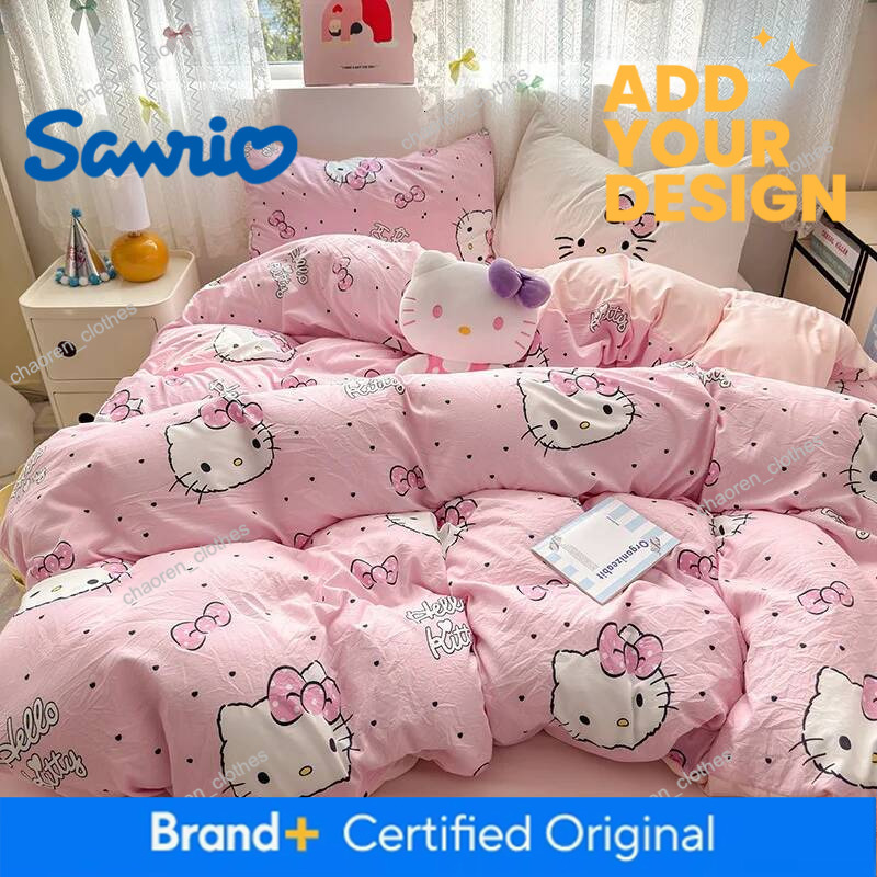 4Pcs/Set Hello Kitty Four piece duvet set Sanrio Cute Anime Cartoon Creative Home Dormitory Bed Sheet Pillowcase Kawaii Three Piece Set