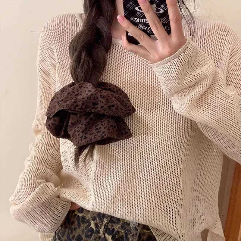 Vintage Leopard Print Large Scrunchie For Women Girls Sweet Hair Ornament Hair Tie Hair Band Hair Ring Fashion Hair Accessories H260324