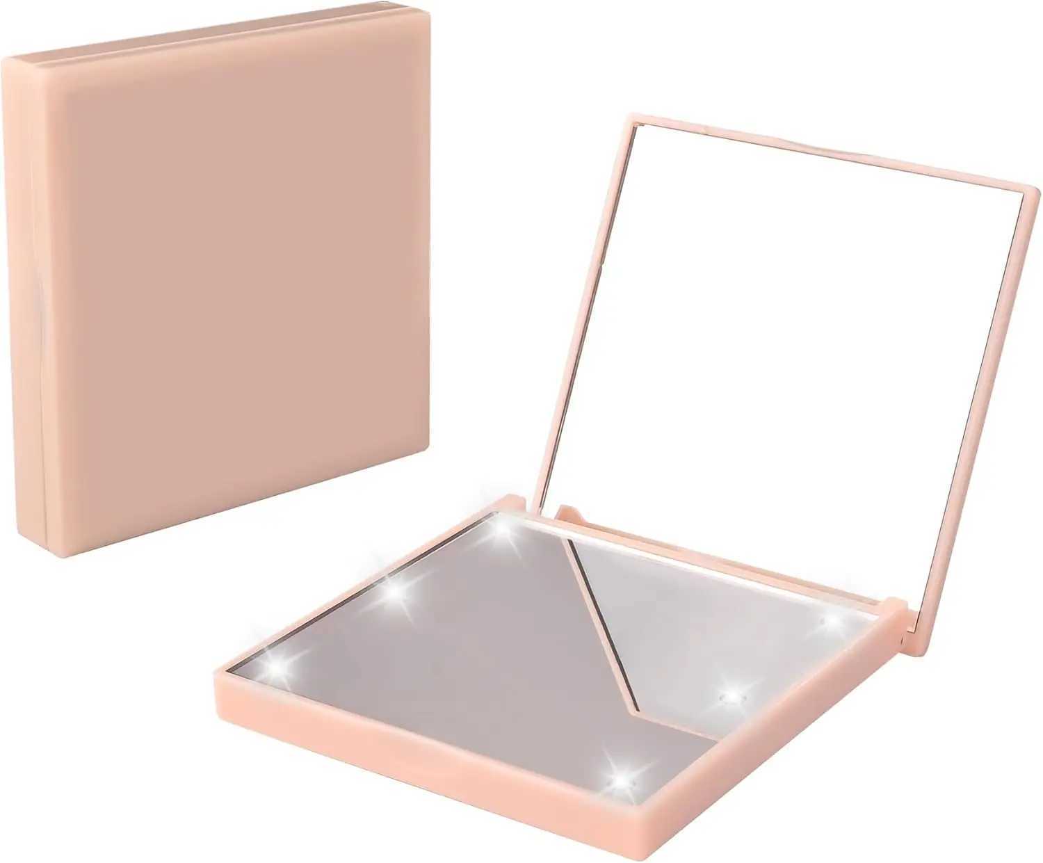 Small Compact Makeup Mirror with Lights for Women Mini Handheld Travel Folding Pocket Lighted Cosmetic Mirror for Gifts Purse H260324