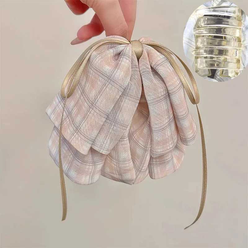 Fabric Mesh Bow Hair Clip for Woman Elegant Temperament Shark Clip Fashion Girl Back of The Head Hair Clamp H260324