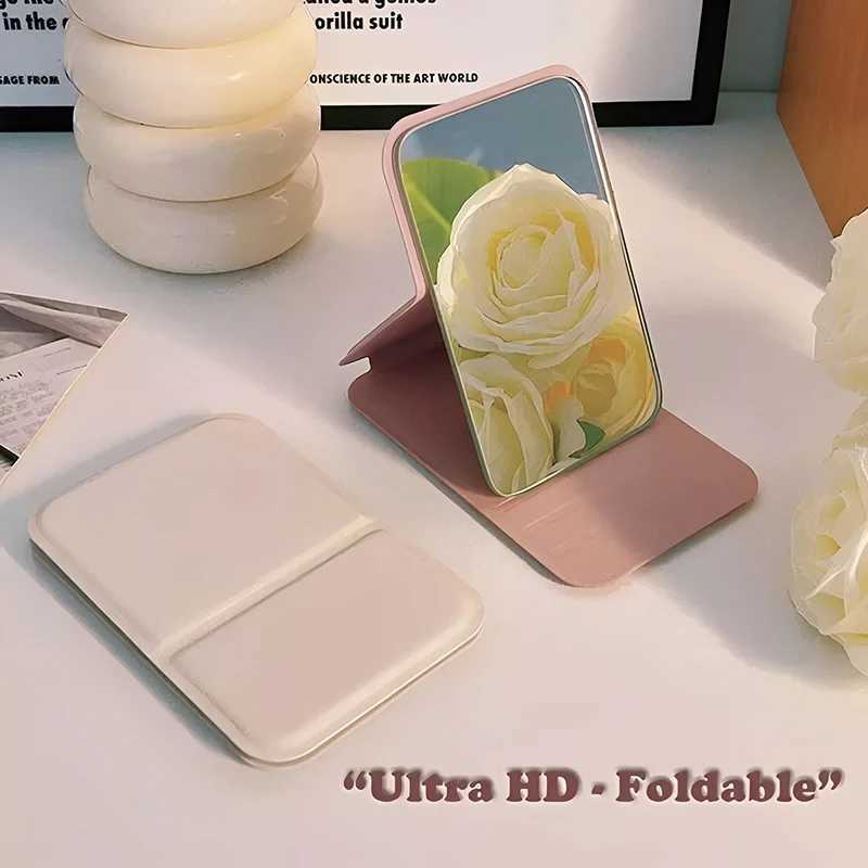 PU Leather Solid Color Foldable Makeup Mirror Simple Portable Handheld Desktop Dual-Use Student Cute Pocket Mirror H260324