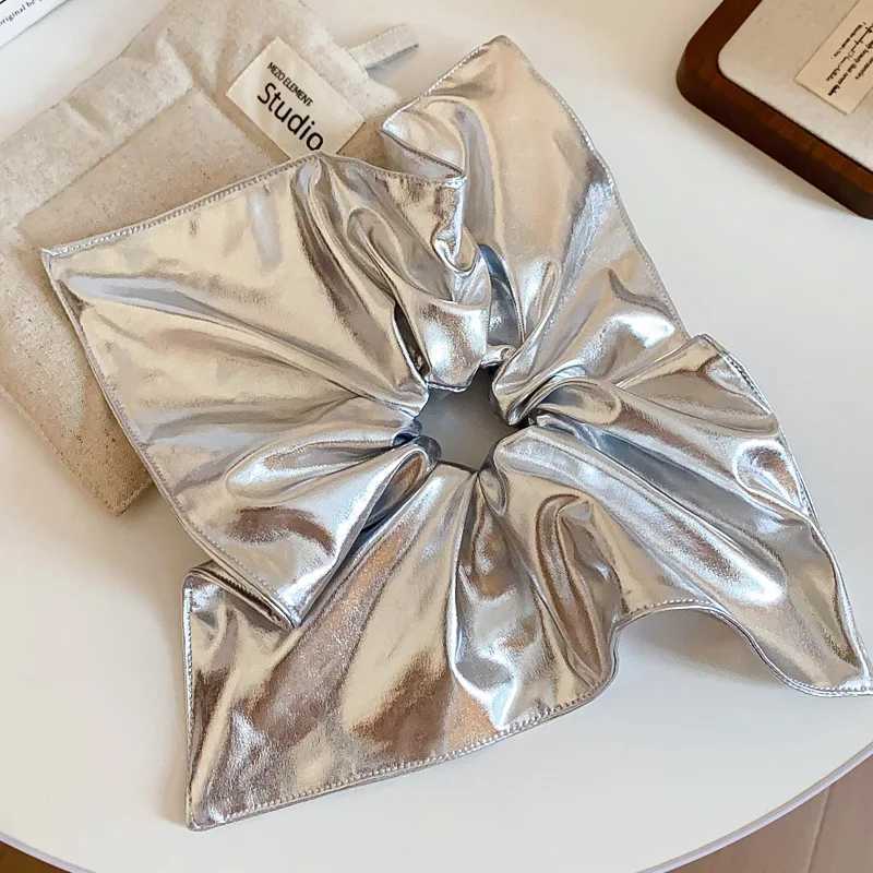 Silver Color Y2k Smooth Large Scrunchies for Women Square High Ponytail Rubber Hair Ties Rhinestones Hair Band Party Accessory Z H260324
