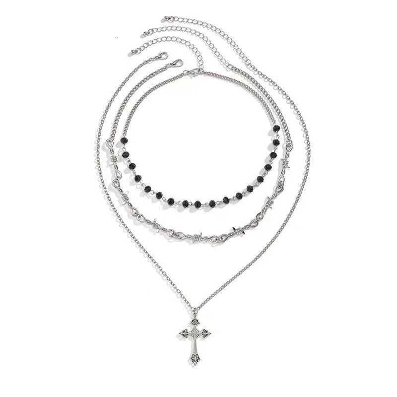 New Gothic Bead Chain Cross Pendant Necklace Womens Layered Design Y2k Holiday Party Accessories Jewelry Gifts H260324 - view 4