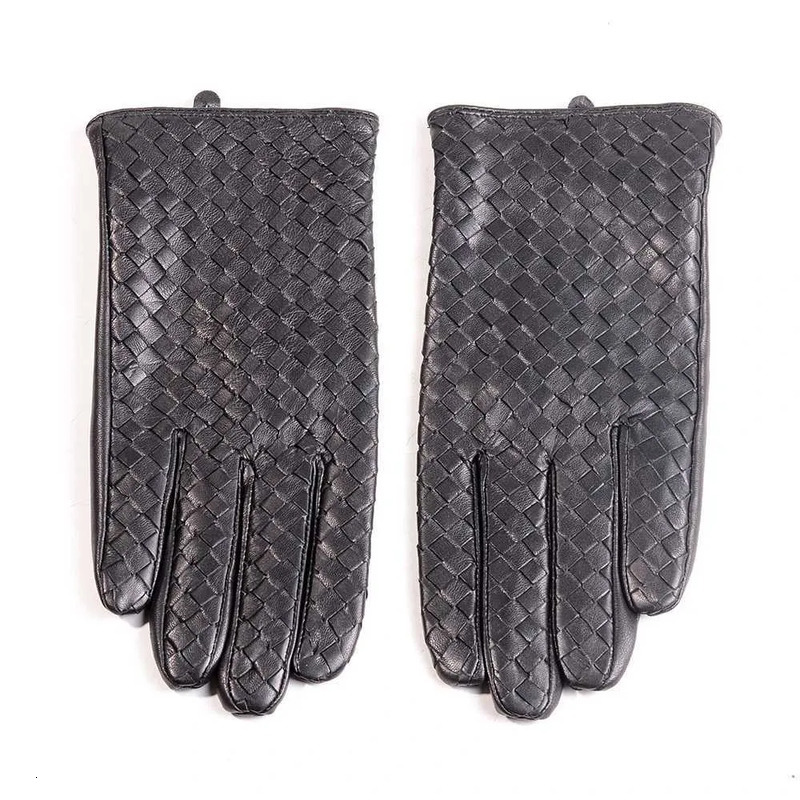 Mens 100 Real Leather Winter Warm Woven Design Lambskin Goatskin Classical Driving Riding Short GlovesW251111 Women Jewelry - view 8