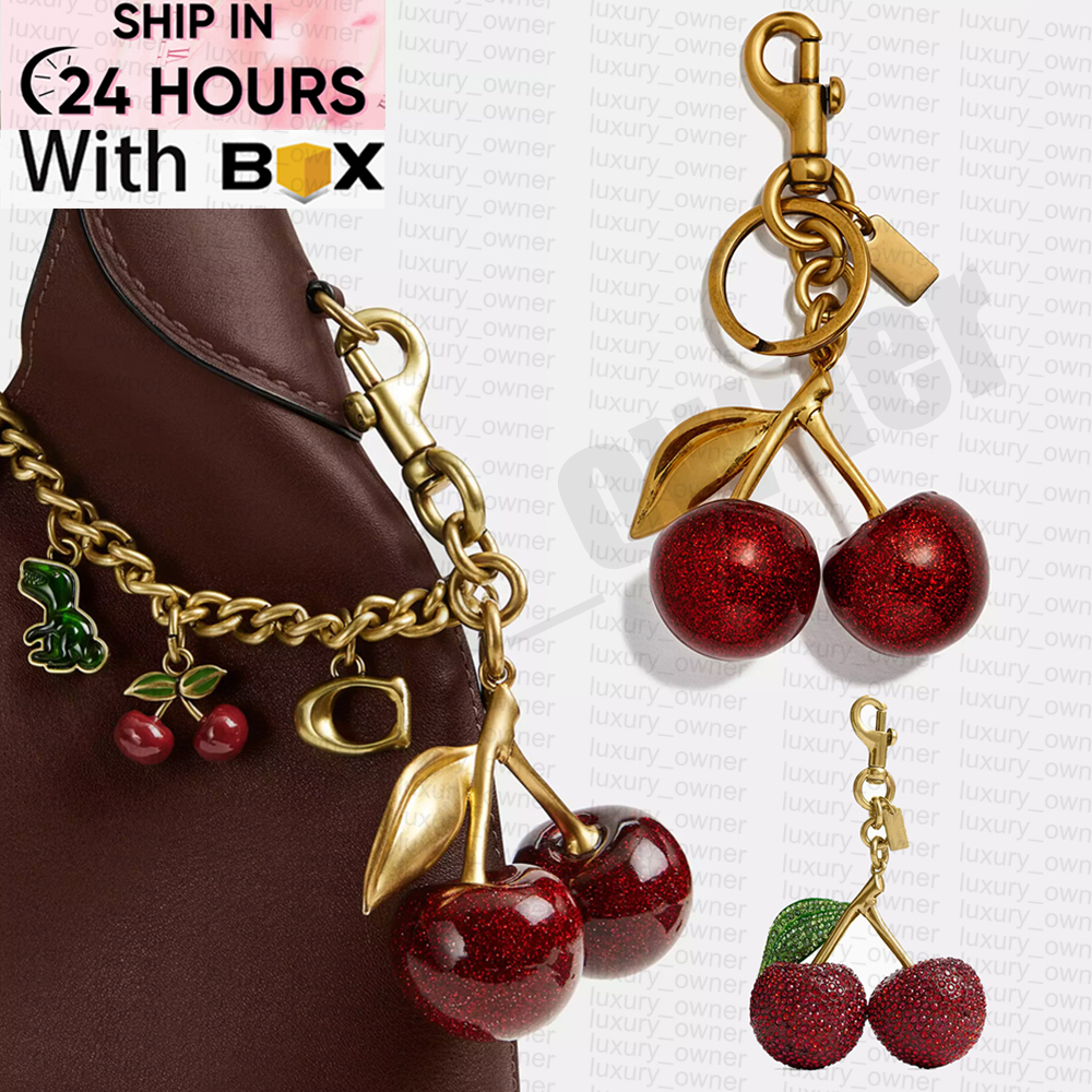 Cherry Bag Charm Women Key Rings keychain Retro-Cool Cherry Motif In Glittery Resin Clip it To Favorite Bag Set of Keys For Refreshing Style key chain Lanyards