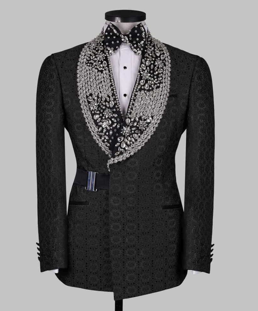 Exquisite Crystal Wedding Tuxedos 2 Piece Set Jacket Pants Jacqusrd Men Suit Shawl Lapel Customized Groom Wear Party Suits