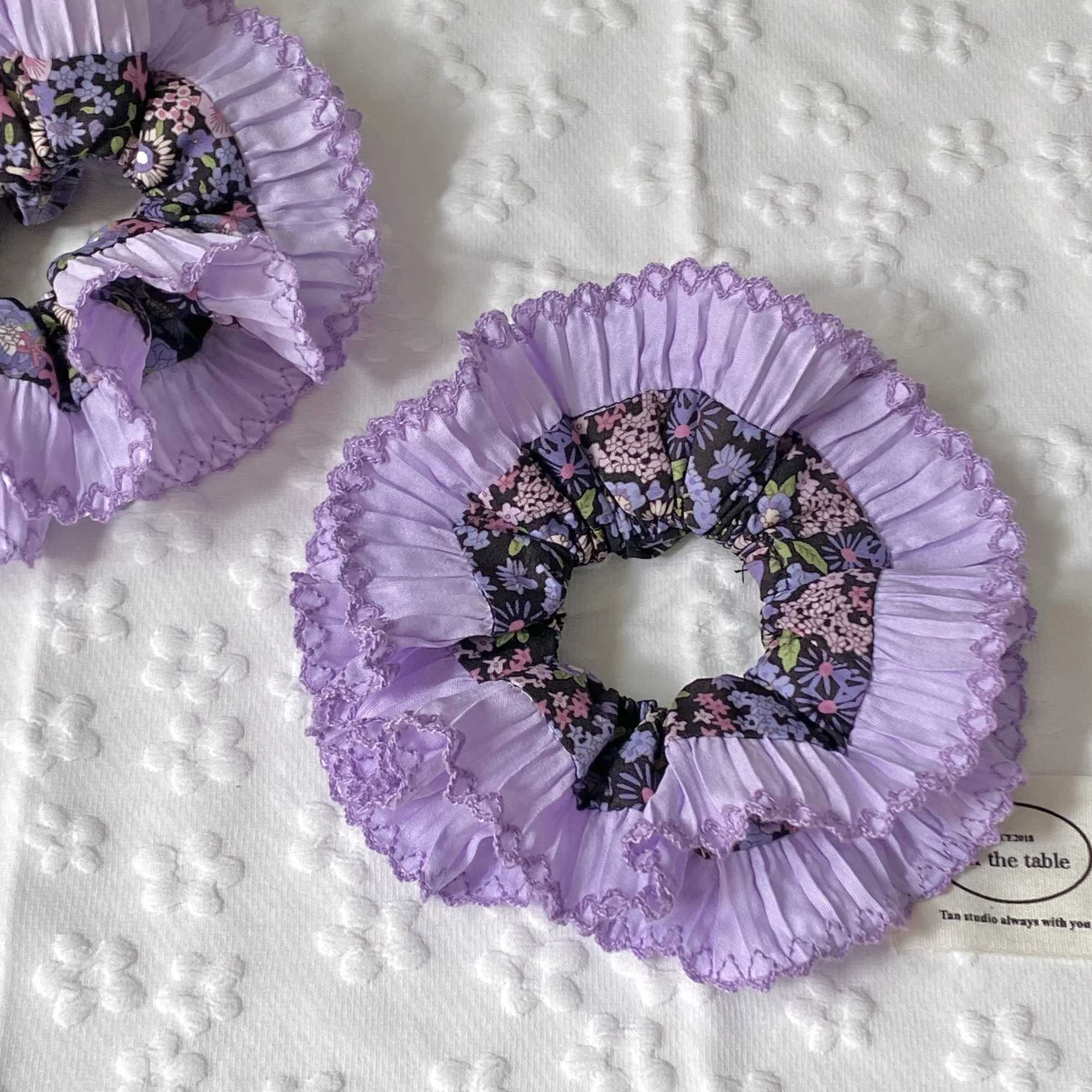 Romantic Vintage Purple Floral Large Intestine Scrunchie Womens Fashionable and Elegant Headwear Suitable for Everyday Life H260324